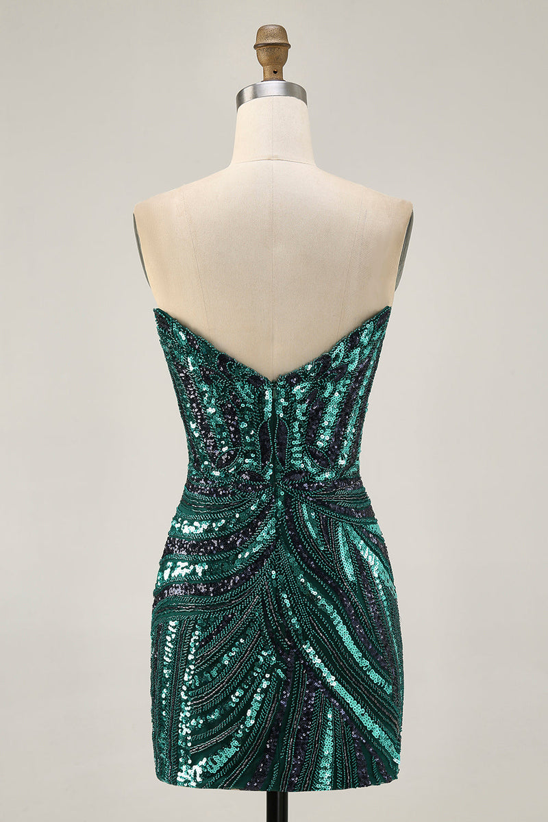 Load image into Gallery viewer, Sparkly Purple Beaded Tight Strapless Short Prom Dress