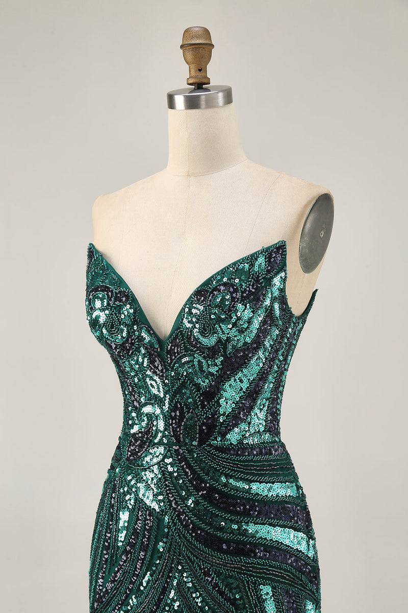 Load image into Gallery viewer, Sparkly Purple Beaded Tight Strapless Short Prom Dress