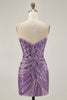 Load image into Gallery viewer, Sparkly Purple Beaded Tight Strapless Short Prom Dress