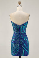 Load image into Gallery viewer, Sparkly Purple Beaded Tight Strapless Short Prom Dress