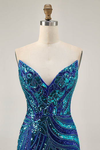 Sparkly Purple Beaded Tight Strapless Short Prom Dress
