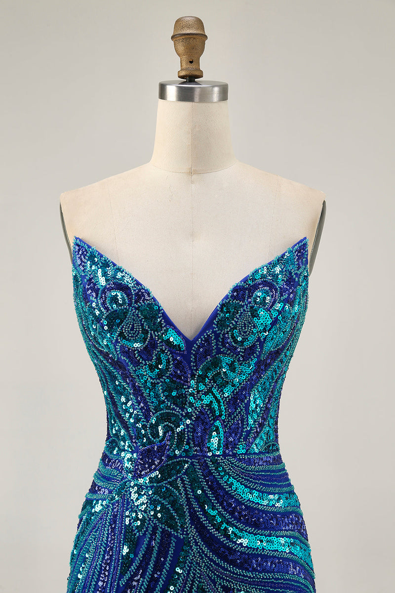 Load image into Gallery viewer, Sparkly Purple Beaded Tight Strapless Short Prom Dress