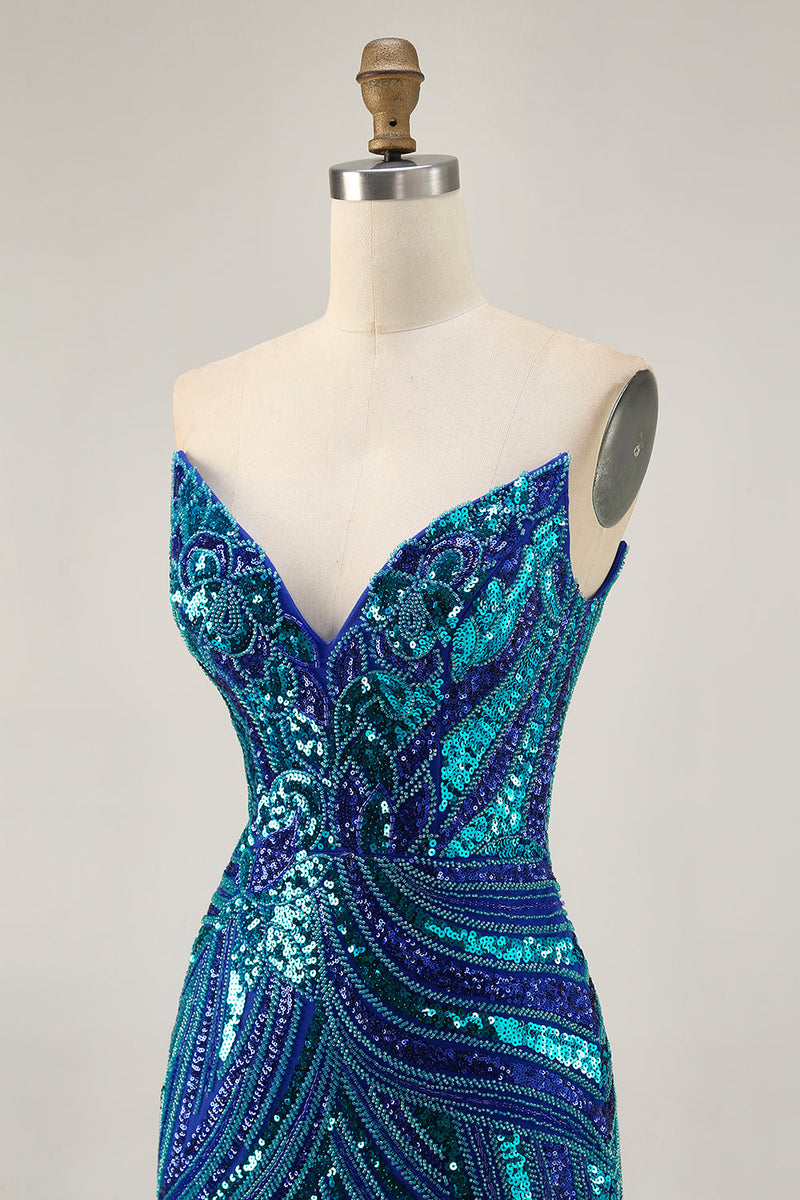 Load image into Gallery viewer, Sparkly Purple Beaded Tight Strapless Short Prom Dress
