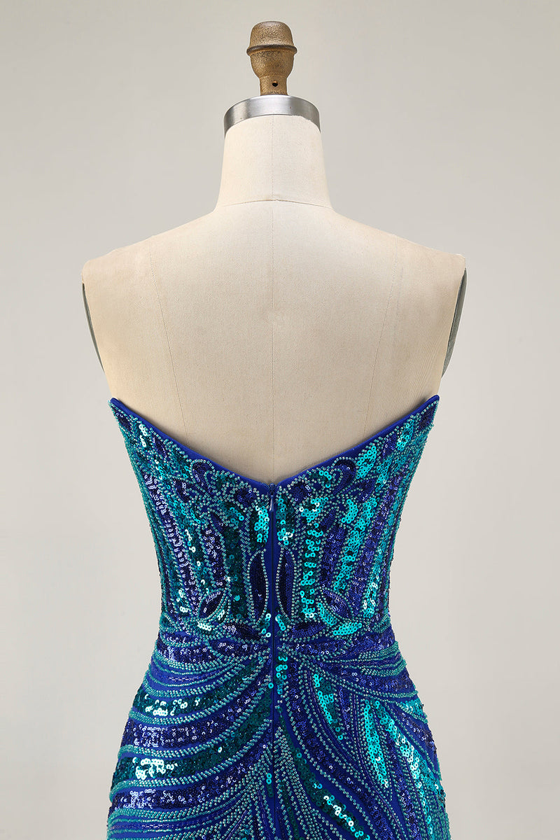 Load image into Gallery viewer, Sparkly Purple Beaded Tight Strapless Short Prom Dress