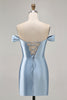 Load image into Gallery viewer, Grey Blue Satin Off the Shoulder Ruched Short Prom Dress
