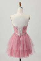 Load image into Gallery viewer, Glitter Dusty Rose Tiered Tulle Ruffled Short Corset Prom Dress