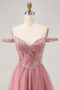 Load image into Gallery viewer, Sparkly Dusty Rose Lace Floral Short Corset Prom Dress