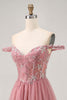 Load image into Gallery viewer, Sparkly Dusty Rose Lace Floral Short Corset Prom Dress