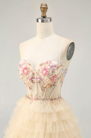 Load image into Gallery viewer, Apricot Floral Short Corset Tiered Prom Dress with Ruffles