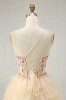 Load image into Gallery viewer, Apricot Floral Short Corset Tiered Prom Dress with Ruffles