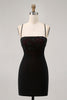 Load image into Gallery viewer, Black Spaghetti Straps Tight Short Prom Dress with Beading