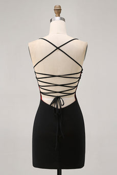 Black Spaghetti Straps Tight Short Prom Dress with Beading