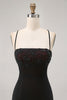 Load image into Gallery viewer, Black Spaghetti Straps Tight Short Prom Dress with Beading