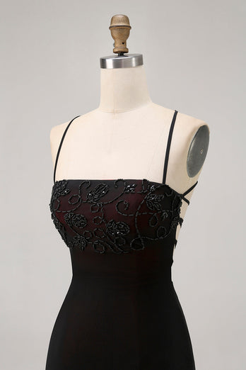 Black Spaghetti Straps Tight Short Prom Dress with Beading