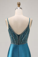 Load image into Gallery viewer, Sparkly Peacock Blue Short Corset Tight Prom Dress with Beading