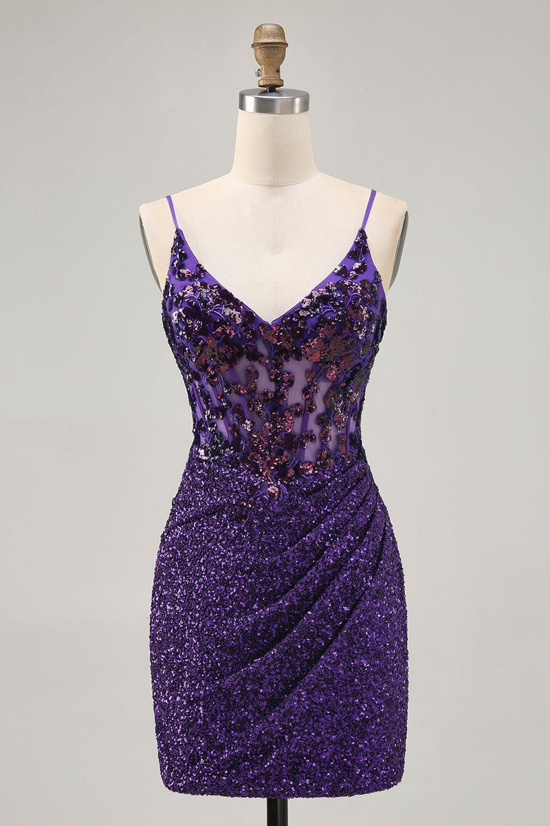 Load image into Gallery viewer, Sparkly Dark Green Corset Sequin Short Tight Prom Dress