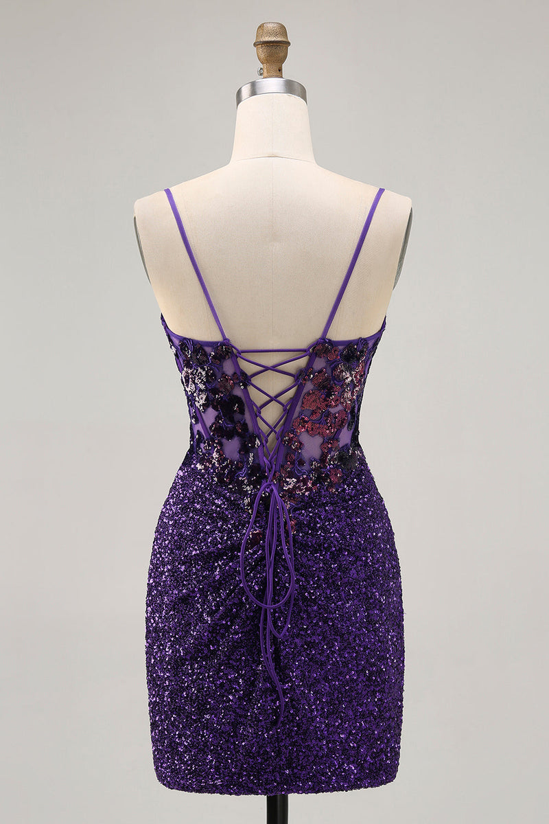 Load image into Gallery viewer, Sparkly Dark Green Corset Sequin Short Tight Prom Dress