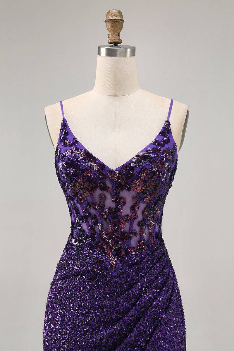 Load image into Gallery viewer, Sparkly Dark Green Corset Sequin Short Tight Prom Dress