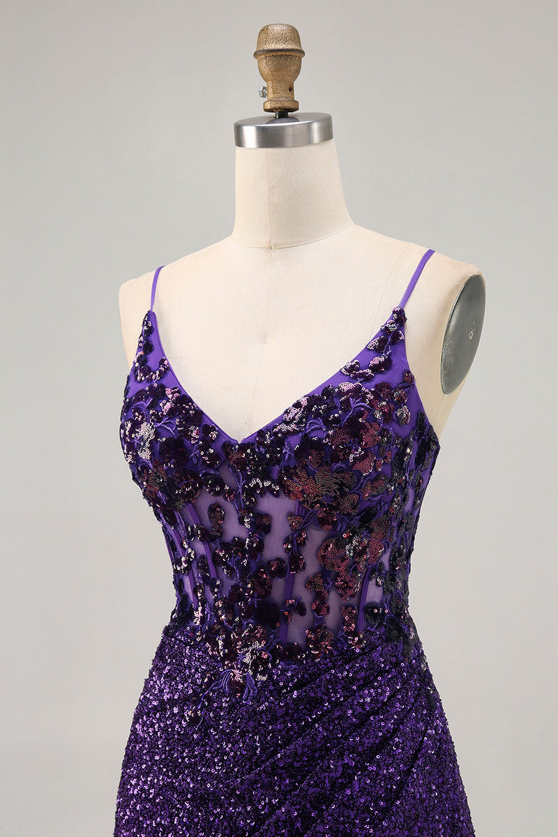 Load image into Gallery viewer, Sparkly Dark Green Corset Sequin Short Tight Prom Dress