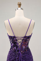 Load image into Gallery viewer, Sparkly Dark Purple Sequin Tight Short Corset Prom Dress