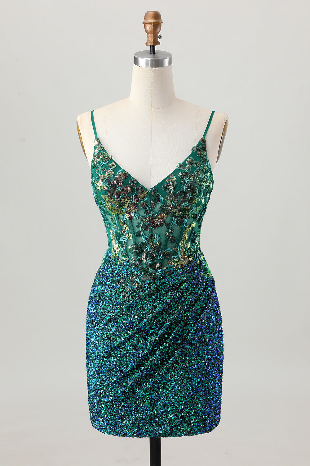 Sparkly Dark Green Corset Sequin Short Tight Prom Dress