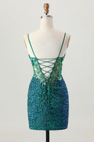 Load image into Gallery viewer, Sparkly Dark Green Corset Sequin Short Tight Prom Dress