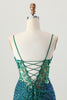 Load image into Gallery viewer, Sparkly Dark Green Corset Sequin Short Tight Prom Dress