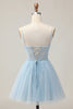 Load image into Gallery viewer, Sparkly Light Blue Corset Tulle A Line Short Prom Dress with Beading