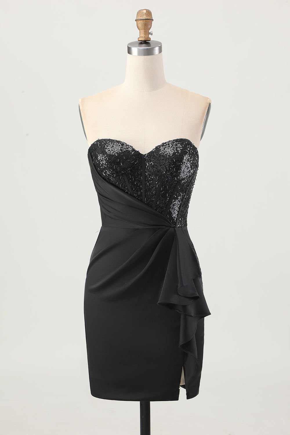 Sparkly Black Corset Tight Strapless Short Prom Dress with Sequins