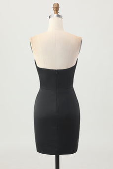 Sparkly Black Corset Tight Strapless Short Prom Dress with Sequins