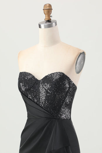 Sparkly Black Corset Tight Strapless Short Prom Dress with Sequins