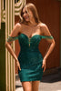 Load image into Gallery viewer, Sparkly Dark Green Short Sequins Tight Prom Dress with Beading
