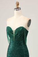 Load image into Gallery viewer, Sparkly Dark Green Short Sequins Tight Prom Dress with Beading