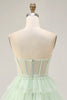 Load image into Gallery viewer, Light Green Tiered A Line Short Corset Prom Dress with Ruffles