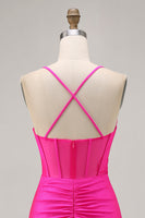 Load image into Gallery viewer, Fuchsia Spaghetti Straps Ruched Tight Short Corset Prom Dress