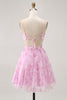 Load image into Gallery viewer, Pink Floral Lace-Up Back Ruched Short Prom Dress