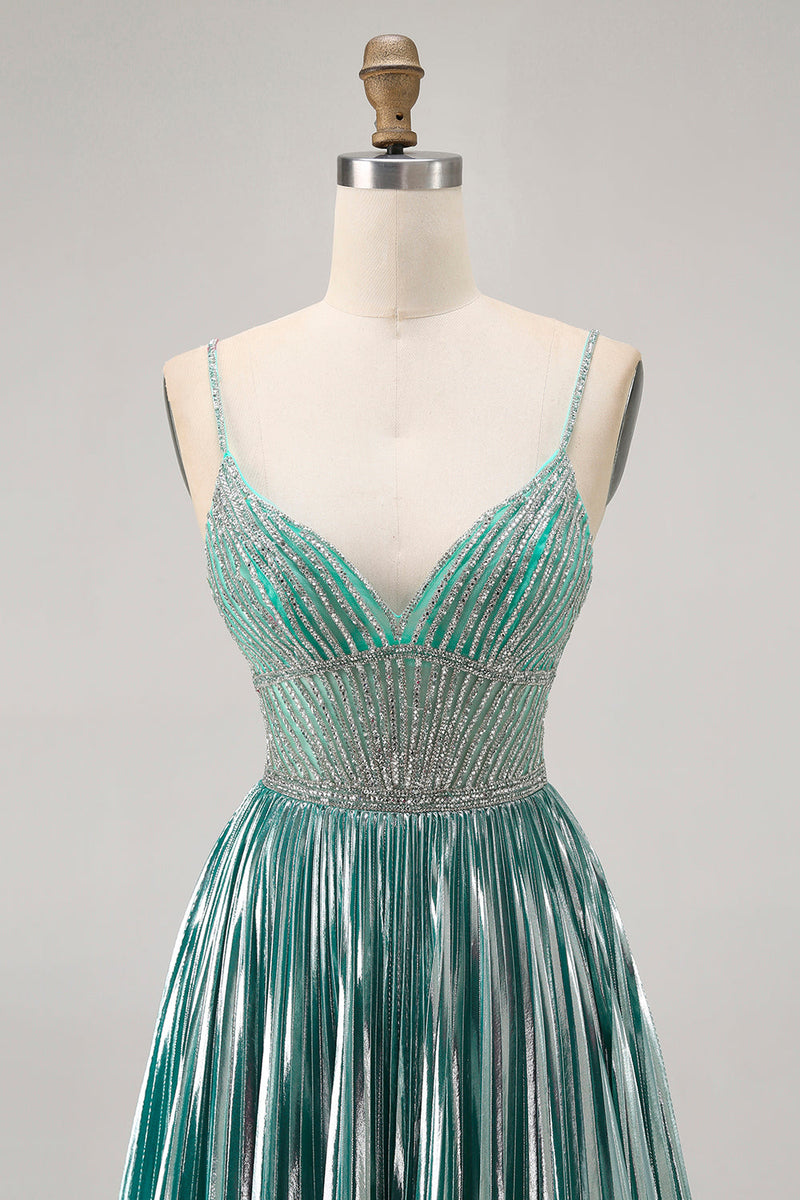 Load image into Gallery viewer, Sparkly Green A Line Metallic Short Prom Dress with Beading