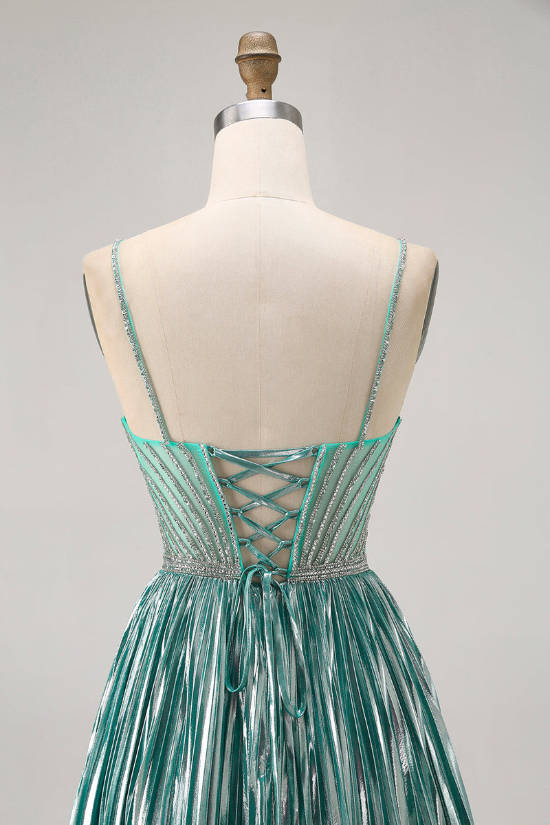 Load image into Gallery viewer, Sparkly Green A Line Metallic Short Prom Dress with Beading