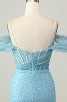 Load image into Gallery viewer, Sparkly Blue Cold Shoulder Tight Short Corset Prom Dress