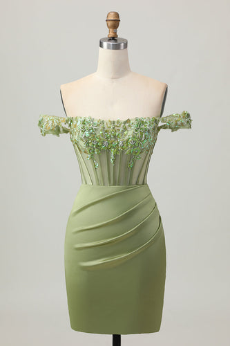 Sparkly Green Tight Short Corset Prom Dress with Sequins