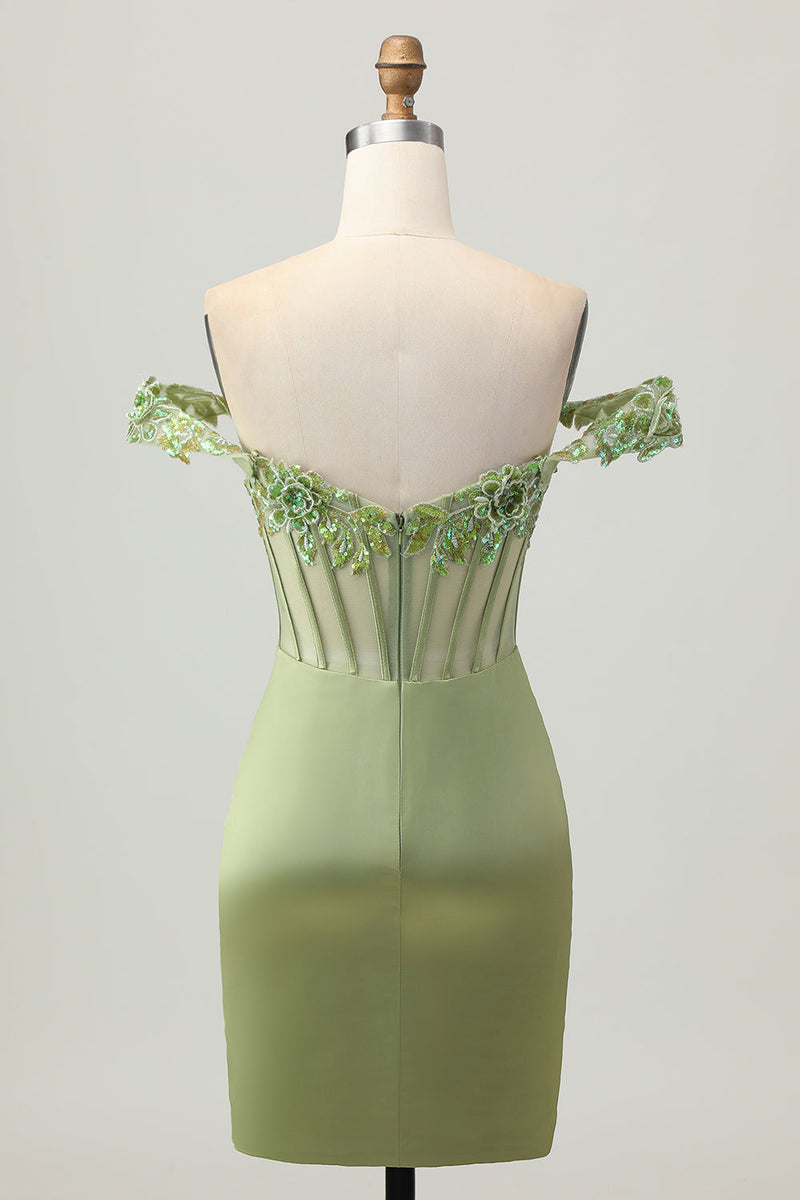 Load image into Gallery viewer, Sparkly Green Tight Short Corset Prom Dress with Sequins