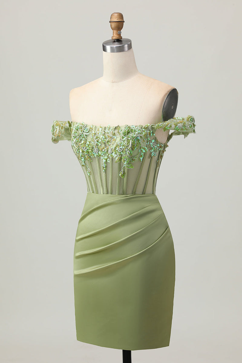 Load image into Gallery viewer, Sparkly Green Tight Short Corset Prom Dress with Sequins