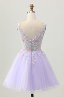 Load image into Gallery viewer, Sparkly Lilac V-Neck Tulle Floral Short Prom Dress with Beading