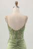 Load image into Gallery viewer, Sage Green Corset Tight Satin Short Prom Dress with Lace