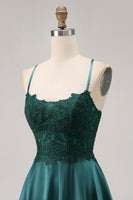 Load image into Gallery viewer, Sparkly Dark Green Satin Appliqued Short Corset Prom Dress