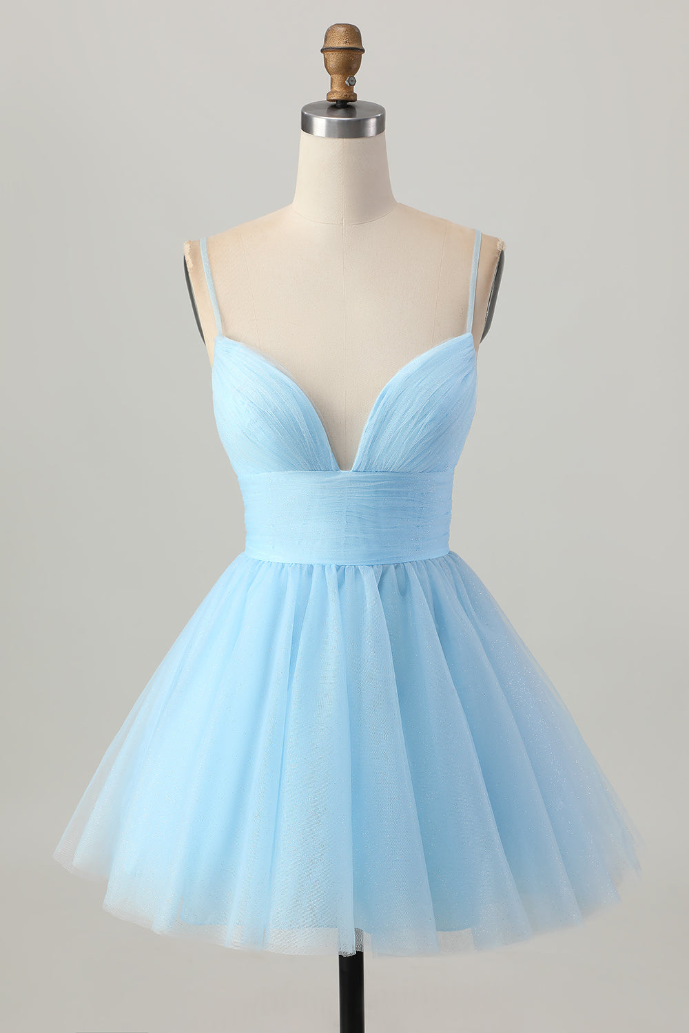 Sky Blue Spaghetti Straps A Line Short Prom Dress