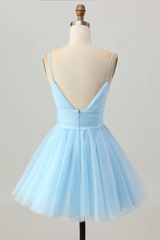 Sky Blue Spaghetti Straps A Line Short Prom Dress
