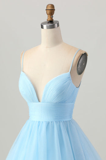 Sky Blue Spaghetti Straps A Line Short Prom Dress