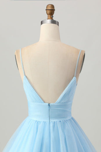 Sky Blue Spaghetti Straps A Line Short Prom Dress