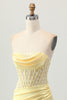 Load image into Gallery viewer, Yellow Strapless Tight Short Corset Prom Dress with Lace